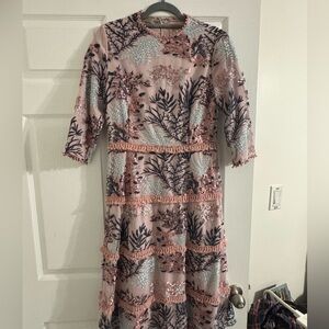 Embroidered Pink Sequin A-Line Dress